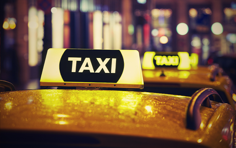 Busy Taxi Rank At Night Image