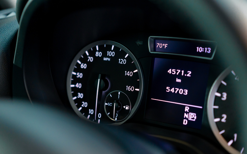 Odometer showing speed and mileage in a vehicle