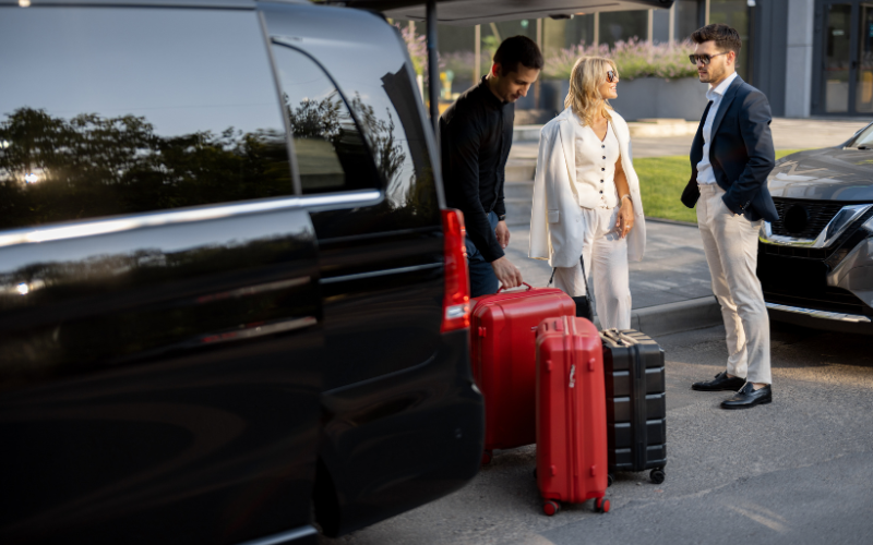 Taxi picking up passengers heading to aiport